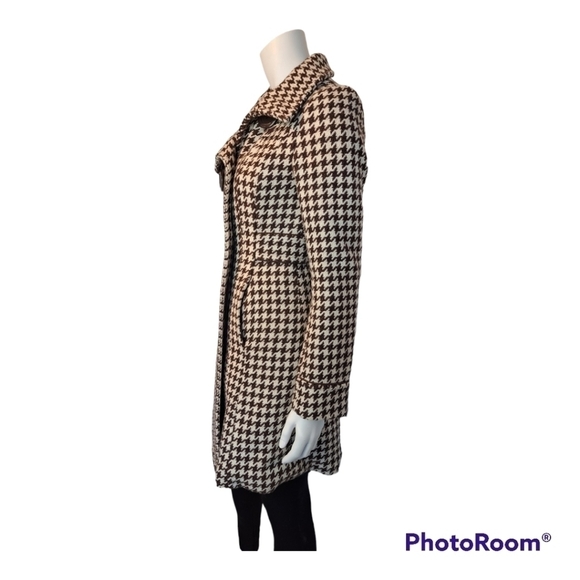 VINTAGE Mile End women's wool coat jacket houndstooth brown & white size S - Picture 4 of 16
